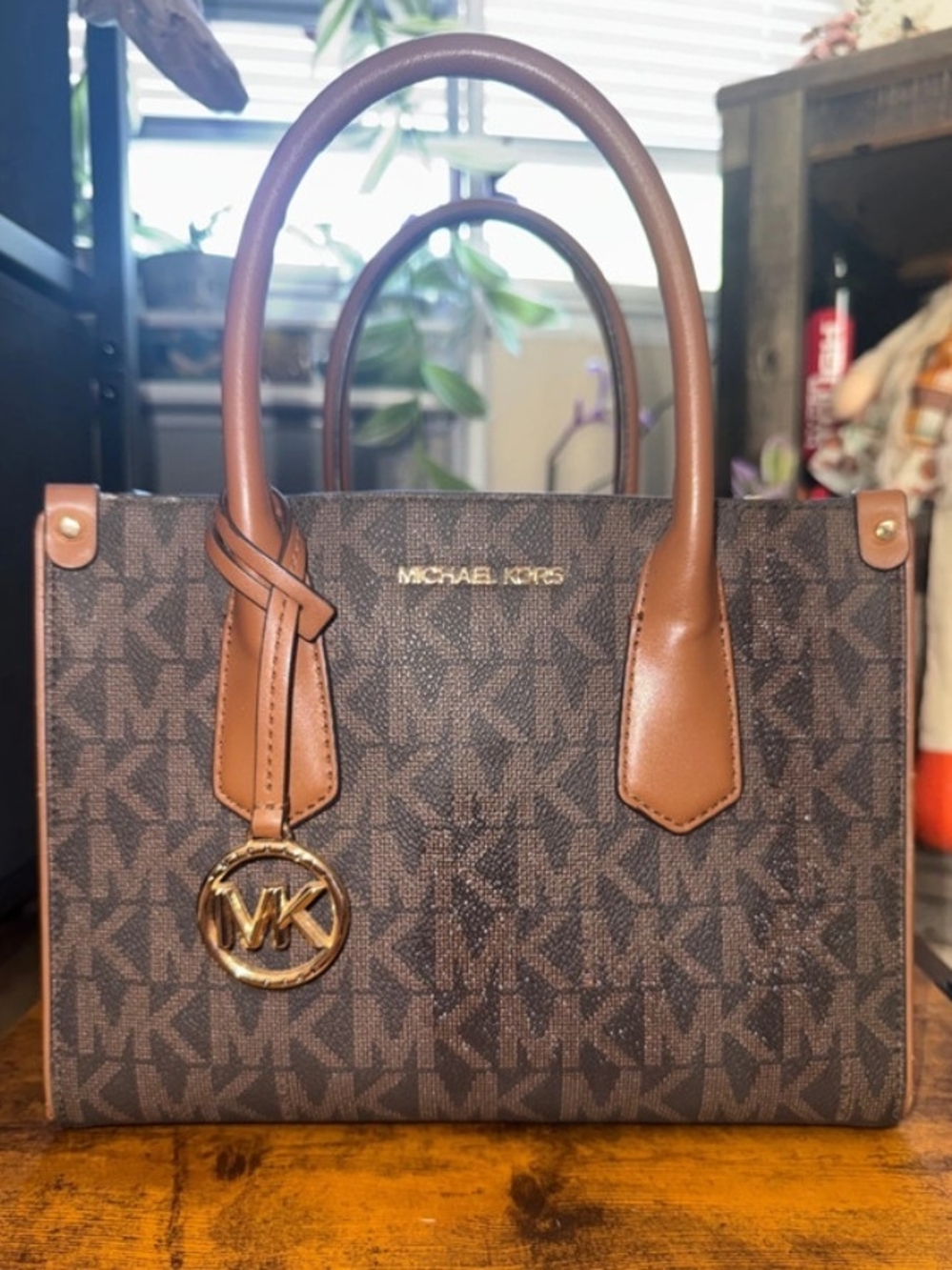 Michael Kors Brown & Tan MK Signature Satchel